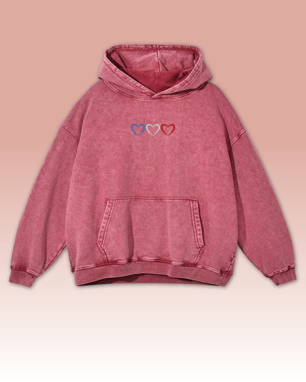 Bluza oversize z kapturem <br>Serca w kolorach Francji <br>Haft, Efekt sprania